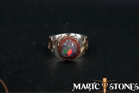 MEXICAN OPAL silver & gold "rose of Borneo" ring