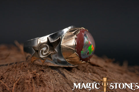 MEXICAN OPAL silver & gold "rose of Borneo" ring