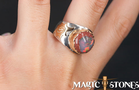 MEXICAN OPAL silver & gold "rose of Borneo" ring