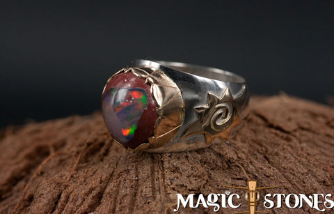 MEXICAN OPAL silver & gold "rose of Borneo" ring