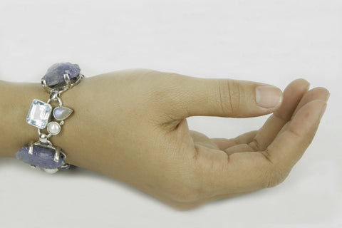 “ROUGH WATER” rough Tanzaniate and gems silver bracelet.