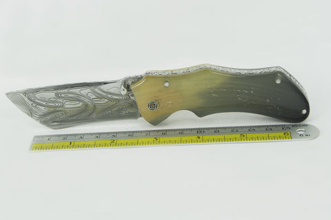 “WINDY BLADE” folding Damascus blade buffalo horn handle