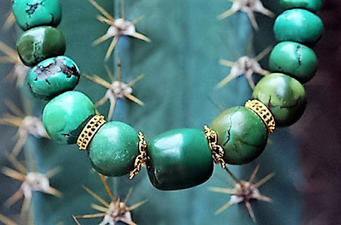 TIBET OLD TORQUOISE & BLACK CORAL with 18k gold beads Mala necklace