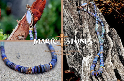 AUSTRALIAN OPAL & AQUAMARINE  with 18 k gold beads Tibetan Mala