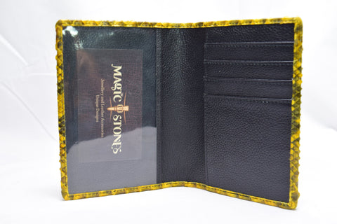 Genuine snake skin passport cover color: 'mustard yellow'