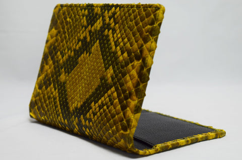 Genuine snake skin passport cover color: 'mustard yellow'