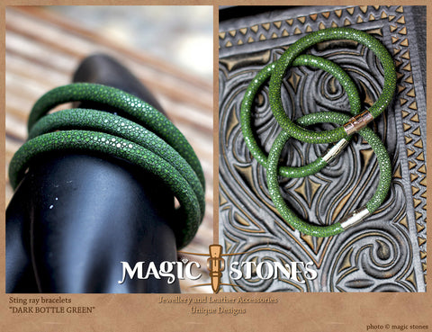 STINGRAY BRACELET "dark bottle green" color with magnetic catch