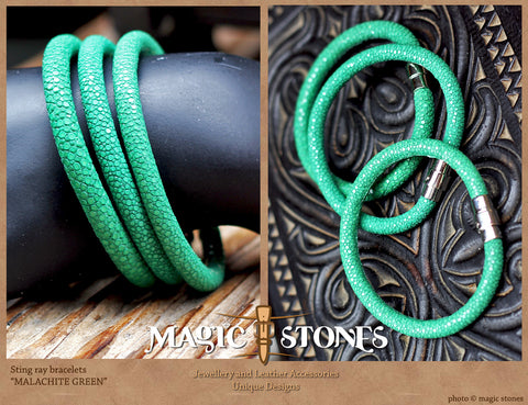 STINGRAY BRACELET "malachite green" color with magnetic cuff