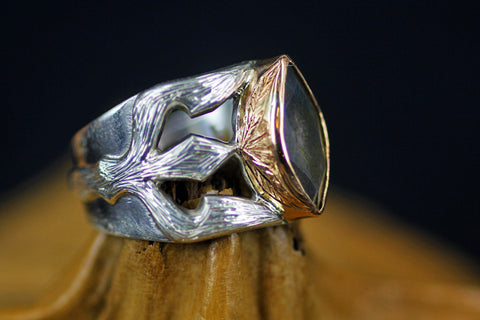 LABRADORIT silver & gold "trishula of shiva" ring