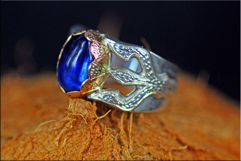 BLUE KYANITE  silver & gold "Trishula of Shiva" ring