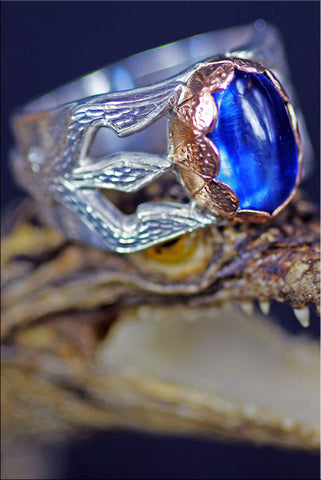 BLUE KYANITE  silver & gold "Trishula of Shiva" ring