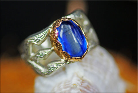 BLUE KYANITE  silver & gold "Trishula of Shiva" ring