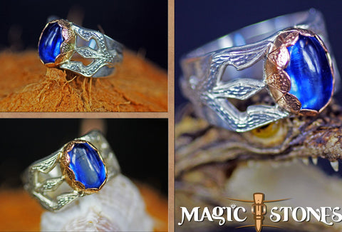 BLUE KYANITE  silver & gold "Trishula of Shiva" ring