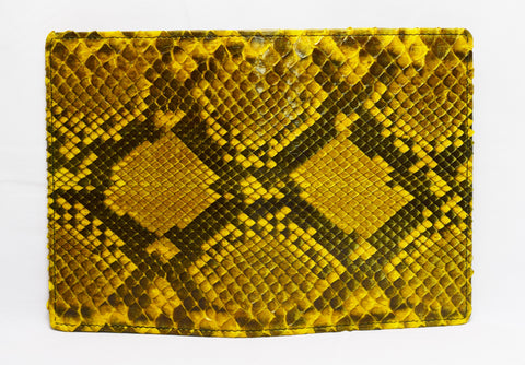 Genuine snake skin passport cover color: 'mustard yellow'